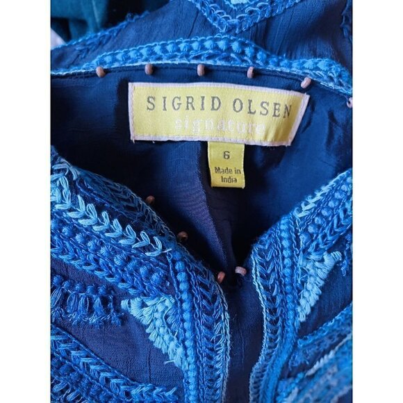 SIGRID Olsen Signature Womens Blue Combo Beaded Embroidered Dress Sz 6 - Picture 9 of 9
